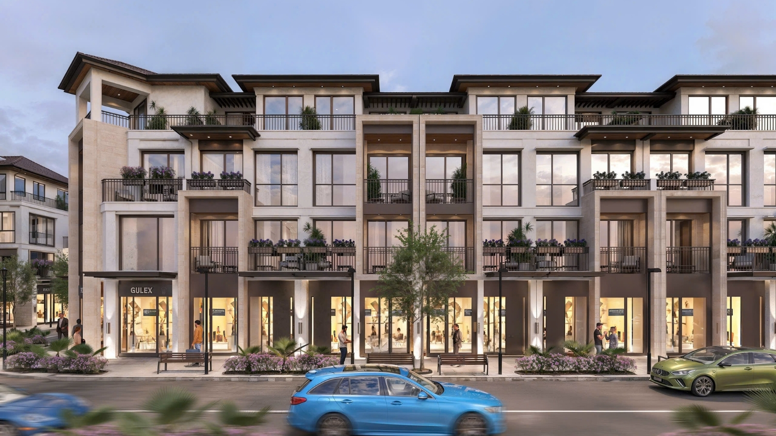 Phối cảnh các dãy Shophouse Stripmall sầm uất tại tiểu khu Hội Phú.