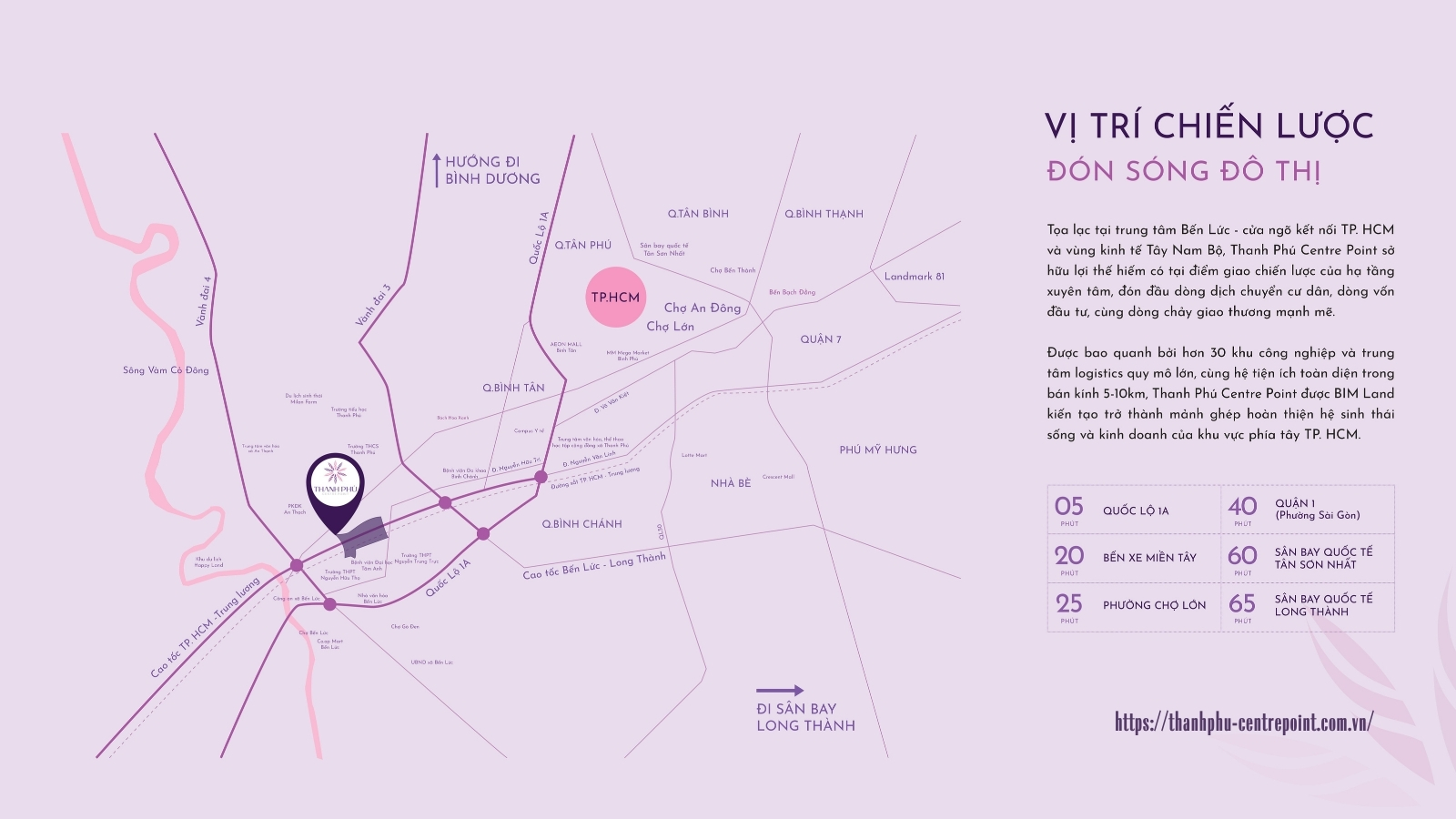 Bản đồ liên kết vùng của dự án Thanh Phú Centre Point với hệ thống cao tốc và vành đai.